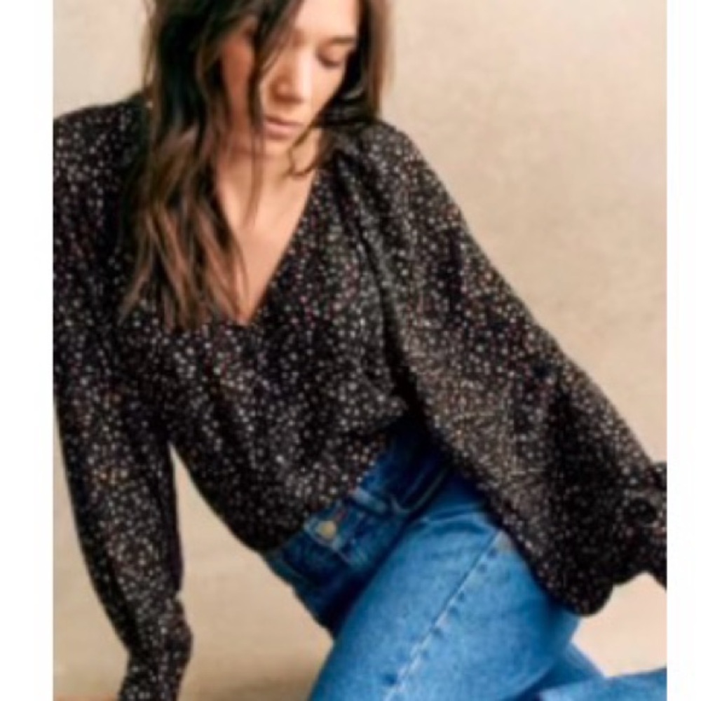 Sezane Erica Blouse Black/ Mini Flowers - Size 2